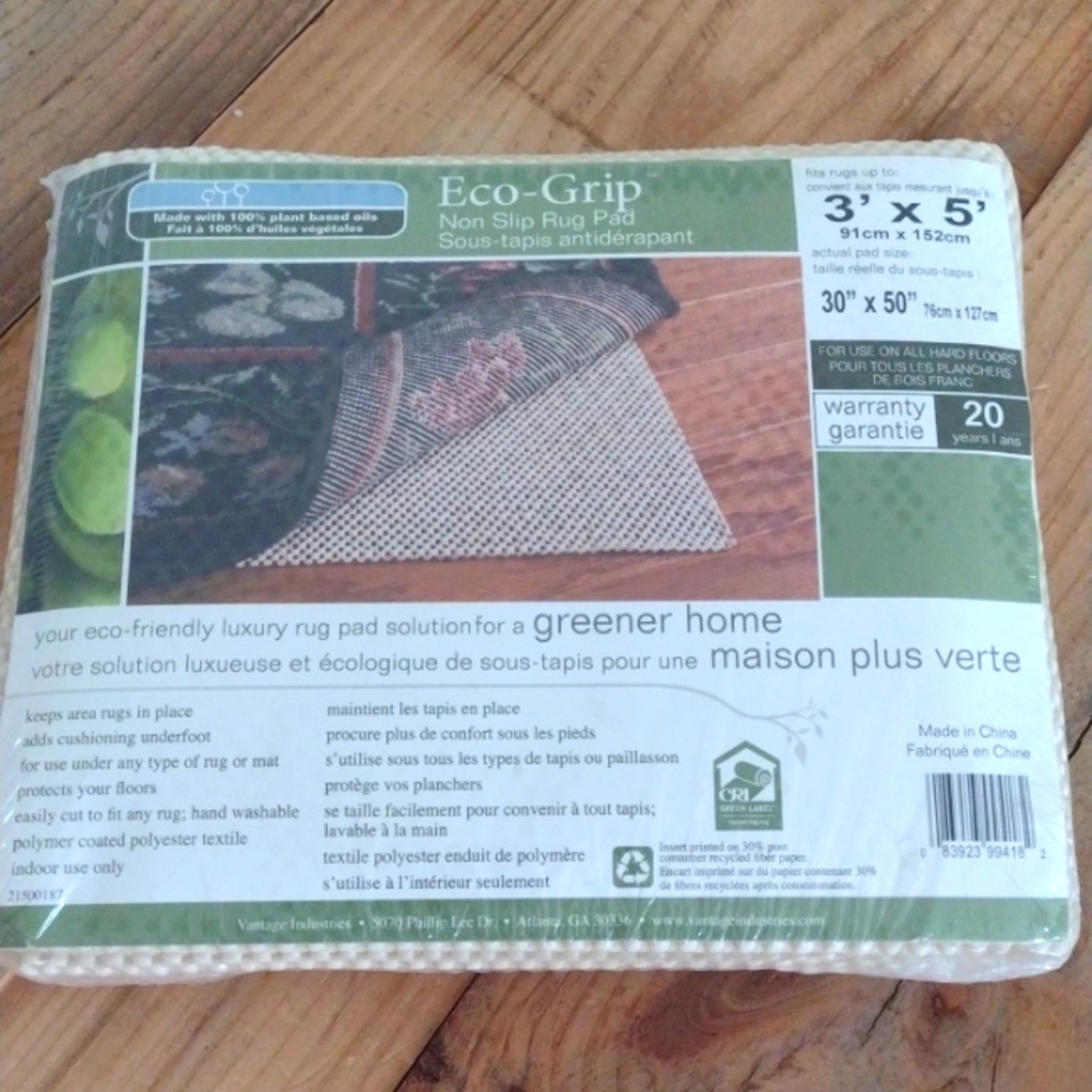 Eco Grip Non Slip Rug Pad 3'x5' New in Package